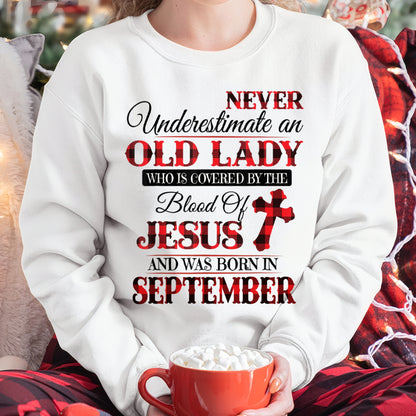 September Old Lady Covered By The Blood Of Jesus Shirt - FROM GIRL - NTNT09 - (SKU2605-69-09)