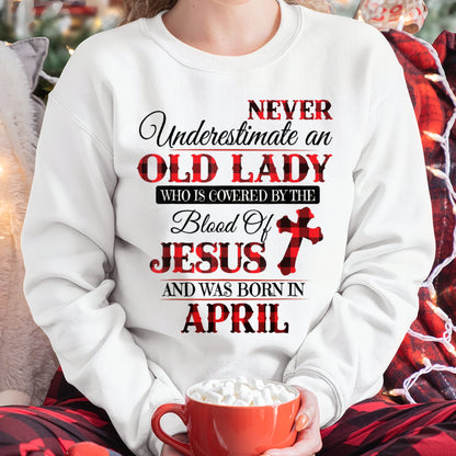 April Old Lady Covered By The Blood Of Jesus Shirt - FROM GIRL - NTNT04 - (SKU2605-69-04)