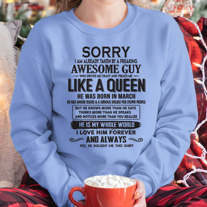 March - Sorry I am already taken by a freaking awesome guy - Gift for Wife From Husband - ntnt03 (SKU08-25-03)