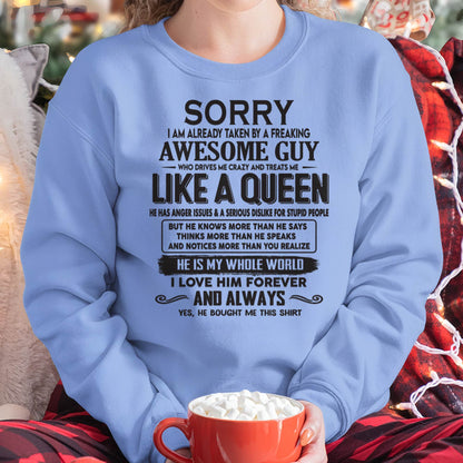 Sorry I am already taken by a freaking awesome guy - Gift for Wife From Husband - ntnt00 (SKU08-25-00)