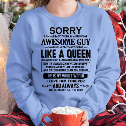 Sorry I am already taken by a freaking awesome guy - Gift for Wife From Husband - ntnt00 (SKU-SRG-00)