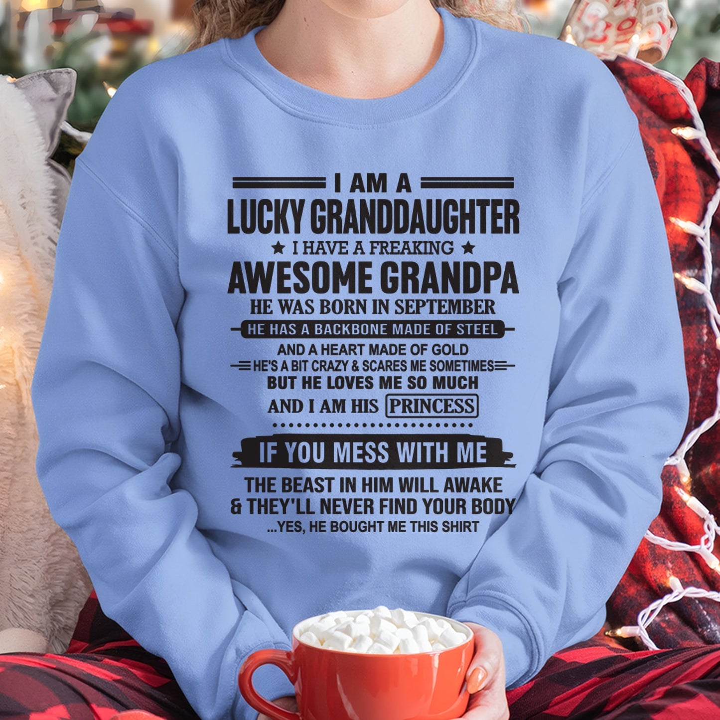 I Am A Lucky Granddaughter T-Shirt – Birthday Gift From September Grandpa / Man - ntnt09 (SKU11-122-09)