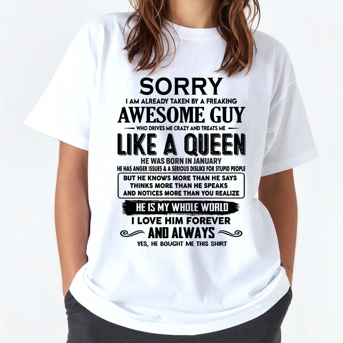 January - Sorry I am already taken by a freaking awesome guy - Gift for Wife From Husband - ntnt01 (SKU-SRG-01)
