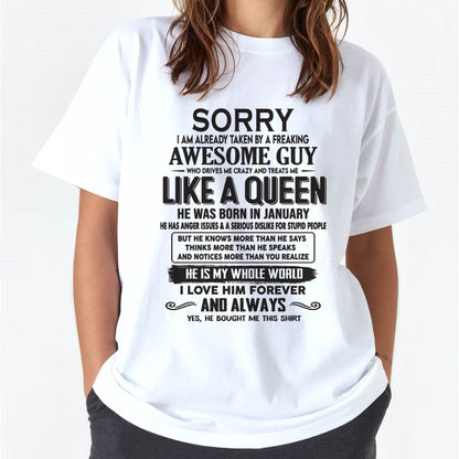 January - Sorry I am already taken by a freaking awesome guy - Gift for Wife From Husband - ntnt01 (SKU08-25-01)