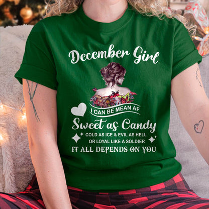 December Girl T-Shirt – Sweet As Candy, Cold As Ice - Birthday Gift for Women - ntnt12 (SKU26T-01-38-12)