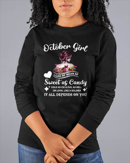 October Girl T-Shirt – Sweet As Candy, Cold As Ice - Birthday Gift for Women - ntnt10 (SKU26T-01-38-10)