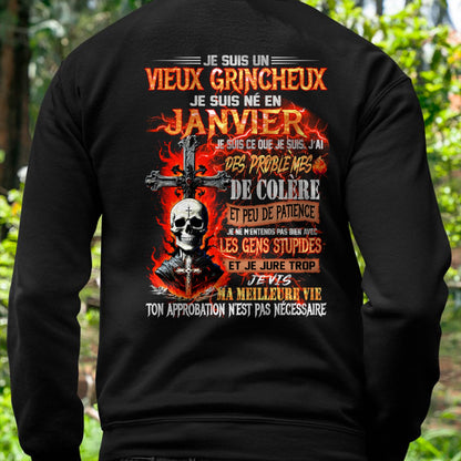 Je Suis Un Vieux Grincheux Né en Janvier – T-Shirt Homme Fort Caractère - ntnt01 (SKU26T-01141-01)