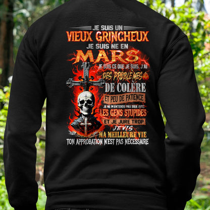 Je Suis Un Vieux Grincheux Né en Mars – T-Shirt Homme Fort Caractère - ntnt03 (SKU26T-01141-03)