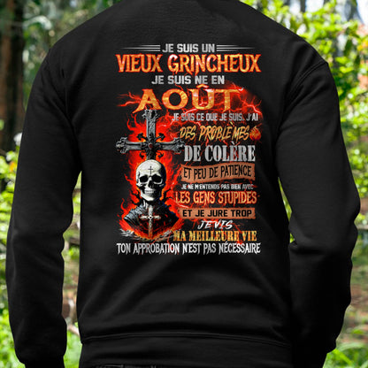 Je Suis Un Vieux Grincheux Né en Août – T-Shirt Homme Fort Caractère - ntnt08 (SKU26T-01141-08)