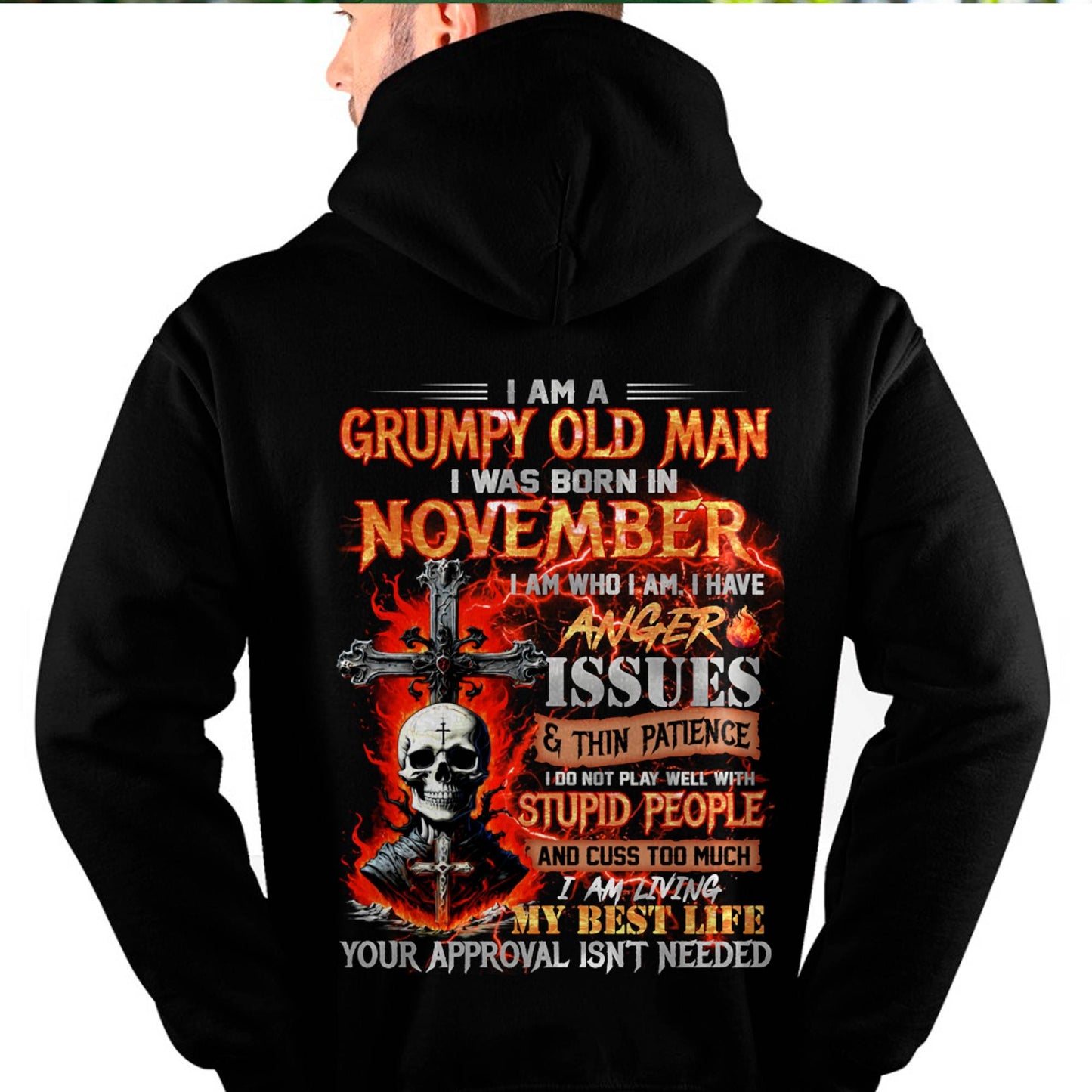 NOVEMBER - GRUMPY OLD MAN T-SHIRT - FUNNY SKULL ANGER ISSUES TEE - PERFECT GIFT FOR MEN ntnt11 (SKU12-319-11)
