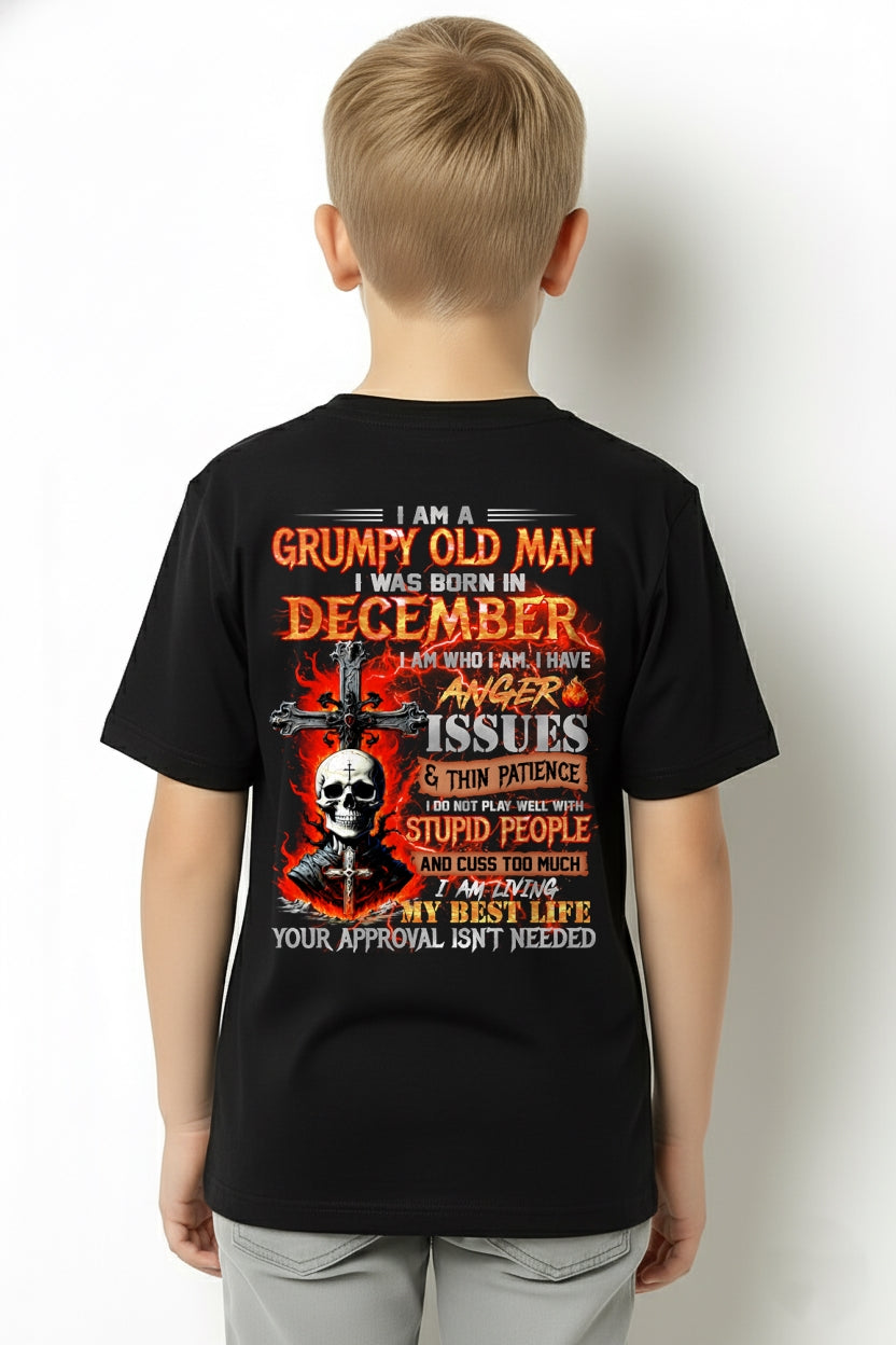 DECEMBER - GRUMPY OLD MAN T-SHIRT - FUNNY SKULL ANGER ISSUES TEE - PERFECT GIFT FOR MEN ntnt12 / male (SKU12-319-12)