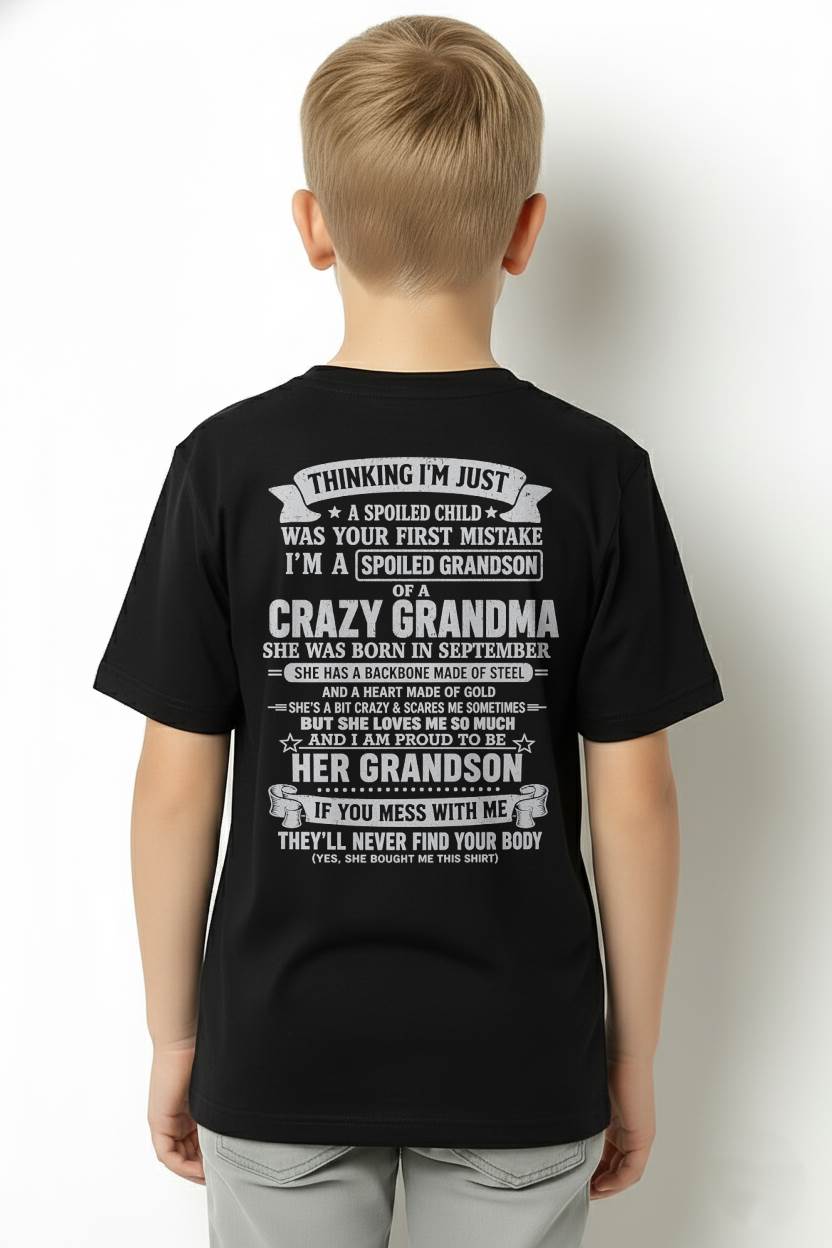 September Shirt, i'm a spoiled grandson, gift from granma for grandson-duck09 (SKU2607-06-09)