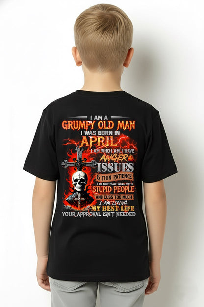 APRIL - GRUMPY OLD MAN T-SHIRT - FUNNY SKULL ANGER ISSUES TEE - PERFECT GIFT FOR MEN ntnt04 / male (SKU12-319-04)