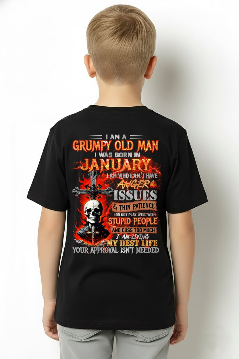JANUARY - GRUMPY OLD MAN T-SHIRT - FUNNY SKULL ANGER ISSUES TEE - PERFECT GIFT FOR MEN ntnt01 / male (SKU12-319-01)
