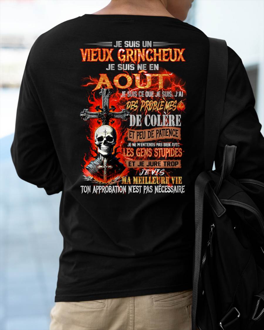 Je Suis Un Vieux Grincheux Né en Août – T-Shirt Homme Fort Caractère - ntnt08 (SKU26T-01141-08)