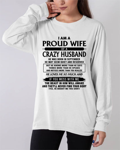 September - I Am A Proud Wife Of A Crazy Husband – Gift For Wife From Husband – ntnt09 (SKU26T-01-64-09)