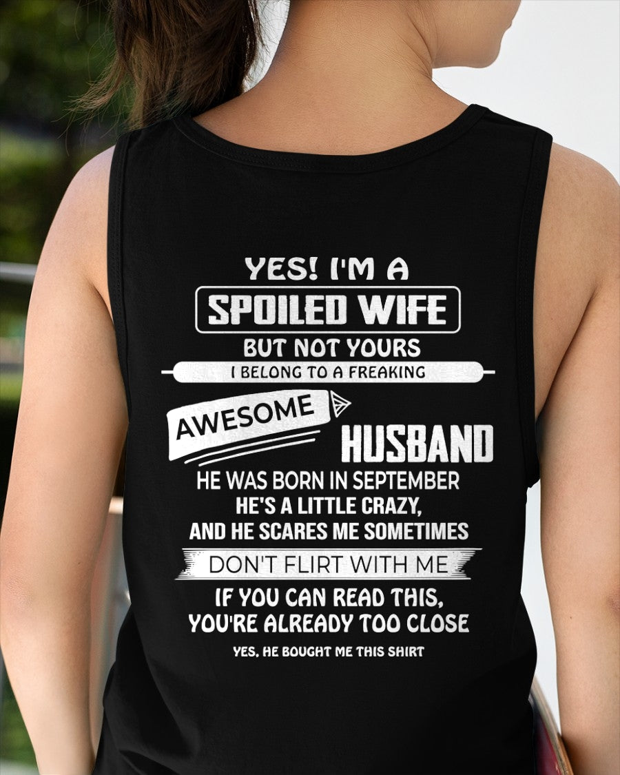 September Spoiled Wife Shirt - I Belong to a Freaking Awesome September Husband - From Husband - NTNT09 - (SKU2608-62-09)