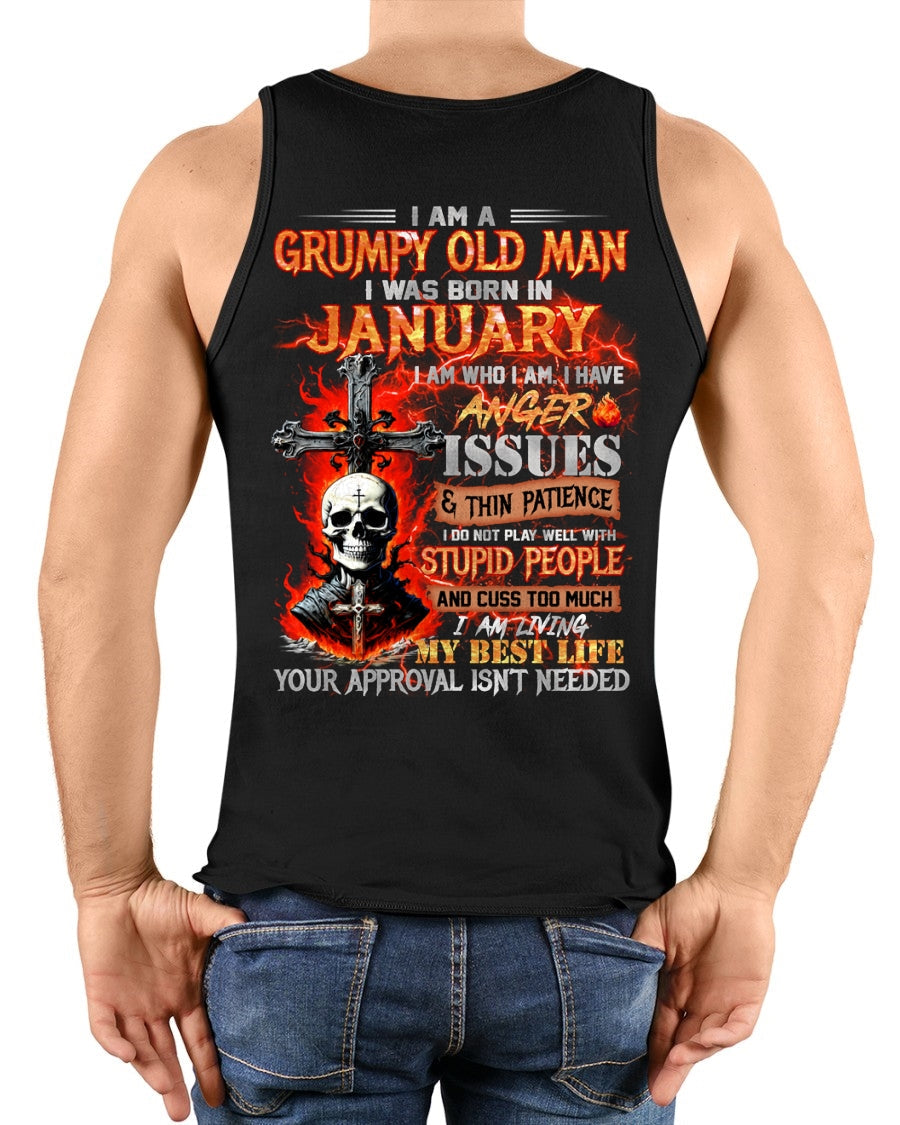 JANUARY - GRUMPY OLD MAN T-SHIRT - FUNNY SKULL ANGER ISSUES TEE - PERFECT GIFT FOR MEN ntnt01 / male (SKU12-319-01)