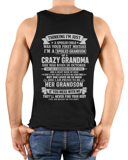 October Shirt, i'm a spoiled grandson, gift from granma for grandson-duck10 (SKU2607-06-10)