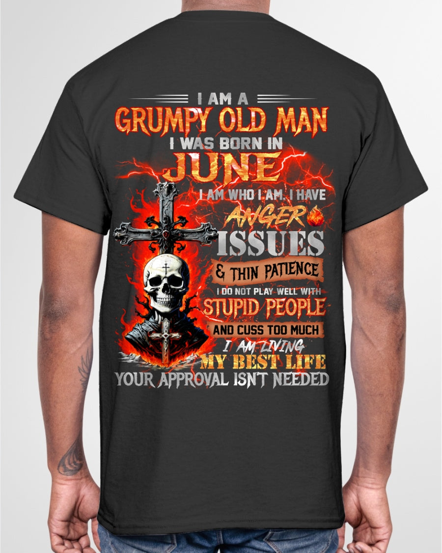 JUNE - GRUMPY OLD MAN T-SHIRT - FUNNY SKULL ANGER ISSUES TEE - PERFECT GIFT FOR MEN ntnt06 / male (SKU12-319-06)