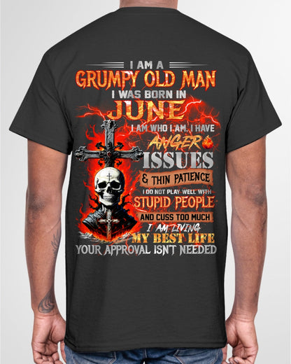 JUNE - GRUMPY OLD MAN T-SHIRT - FUNNY SKULL ANGER ISSUES TEE - PERFECT GIFT FOR MEN ntnt06 / male (SKU12-319-06)