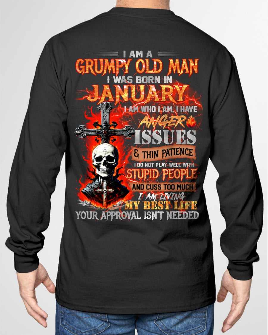 JANUARY - GRUMPY OLD MAN T-SHIRT - FUNNY SKULL ANGER ISSUES TEE - PERFECT GIFT FOR MEN ntnt01 / male (SKU12-319-01)