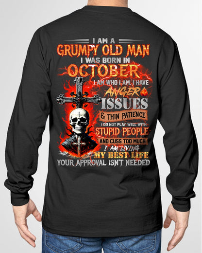 OCTOBER - GRUMPY OLD MAN T-SHIRT - FUNNY SKULL ANGER ISSUES TEE - PERFECT GIFT FOR MEN ntnt10 / male (SKU12-319-10)