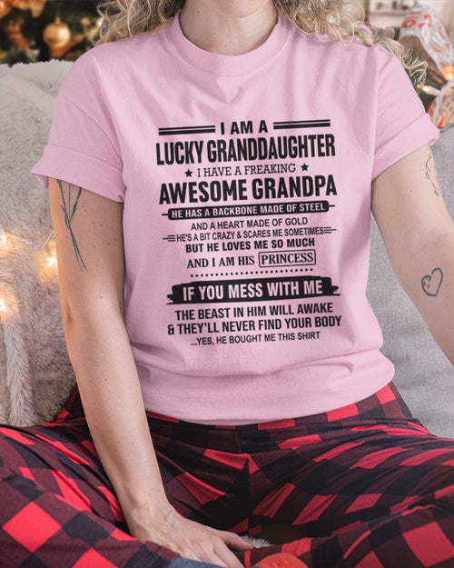 I Am A Lucky Granddaughter T-Shirt – Birthday Gift From Grandpa / Man - ntnt00 (SKU11-122-00)
