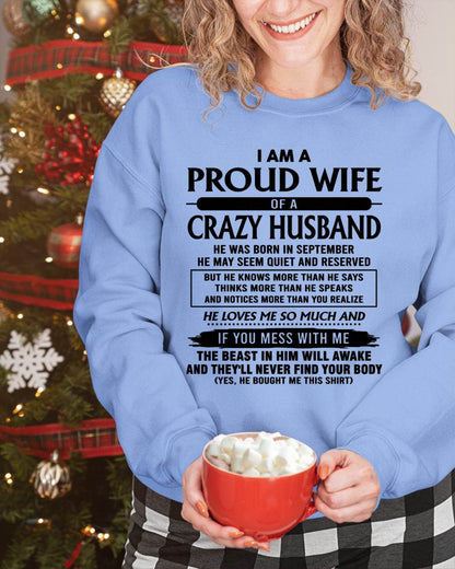 September - I Am A Proud Wife Of A Crazy Husband – Gift For Wife From Husband – ntnt09 (SKU26T-01-64-09)