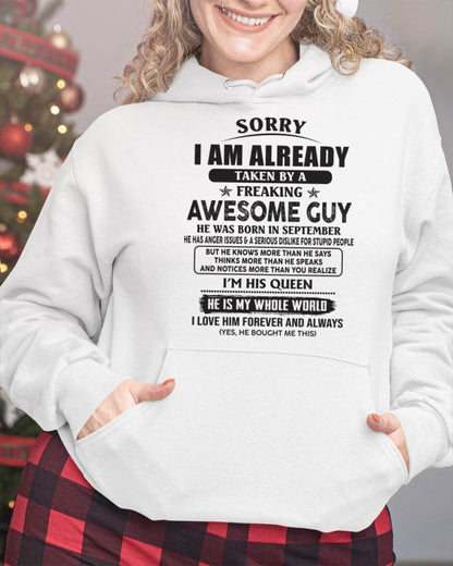 September - Sorry I Am Already Taken By A Freaking Awes Some Guy - Gift For Your Girlfriend, Wife From Husband - ntnt09 (SKU07-177-09)