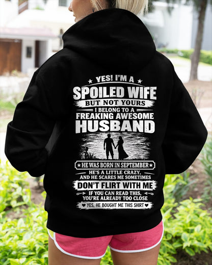 September Spoiled Wife Shirt - I Belong to a Freaking Awesome September Husband - From Husband - NTNT09 - (SKU2609-121-09)