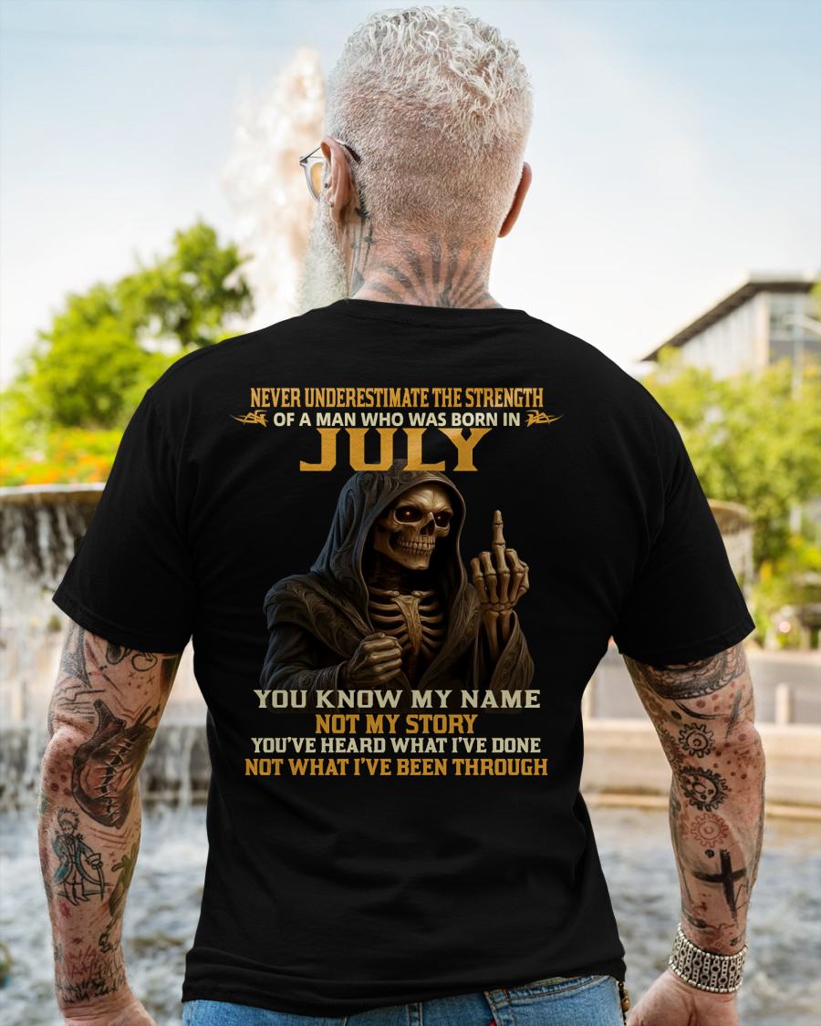 JULY - NEVER UNDERESTIMATE - BIRTHDAY T-SHIRT FOR MEN - ntnt07 (SKU26T-01-06-07)