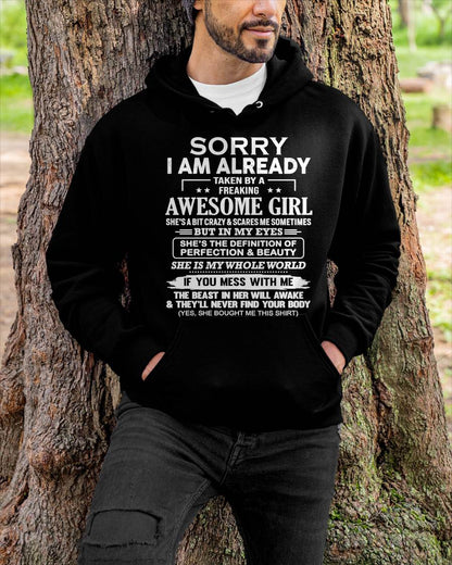 Sorry I Am Already Taken By A Freaking Awesome Girl – Gift For Boyfriend From Wife Or Girlfriend T-Shirt – ntnt00 (SKU12-293-00)