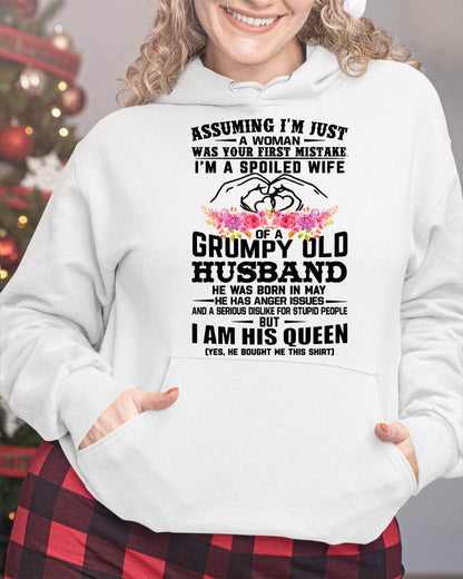 May - Spoiled Wife T-Shirt – Grumpy Old Husband Funny Tee - Perfect Gift From Husband - ntnt05 (SKU11-101-05)