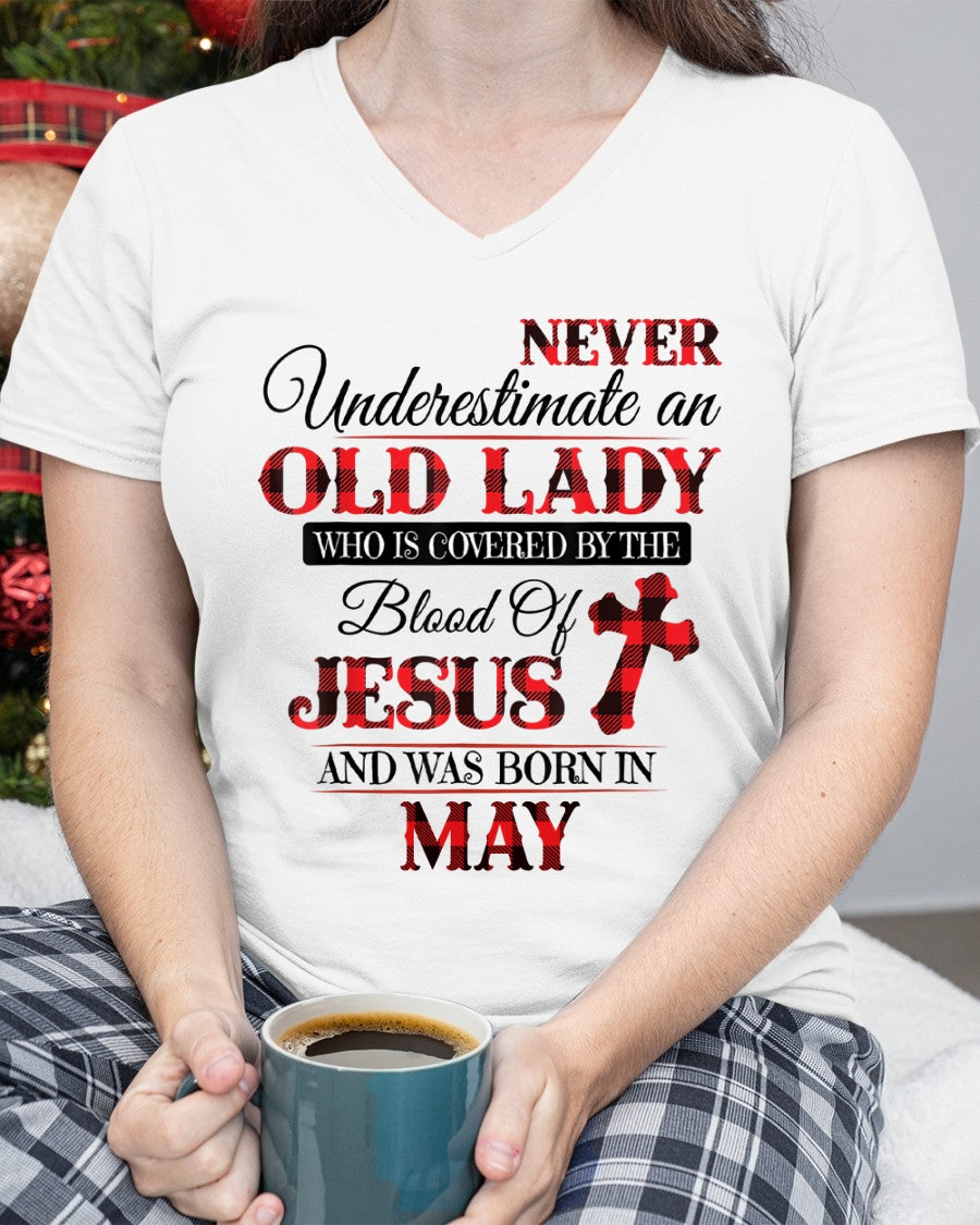 May Old Lady Covered By The Blood Of Jesus Shirt - FROM GIRL - NTNT05 - (SKU2605-69-05)