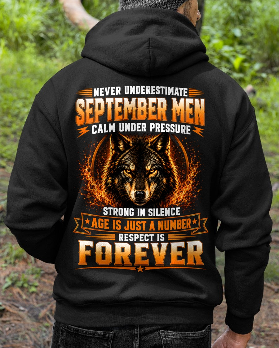 September Men Wolf Shirt – Calm Under Pressure, Respect Is Forever T-Shirt - From Boy - NTNT09 - (SKU2609-59-09)