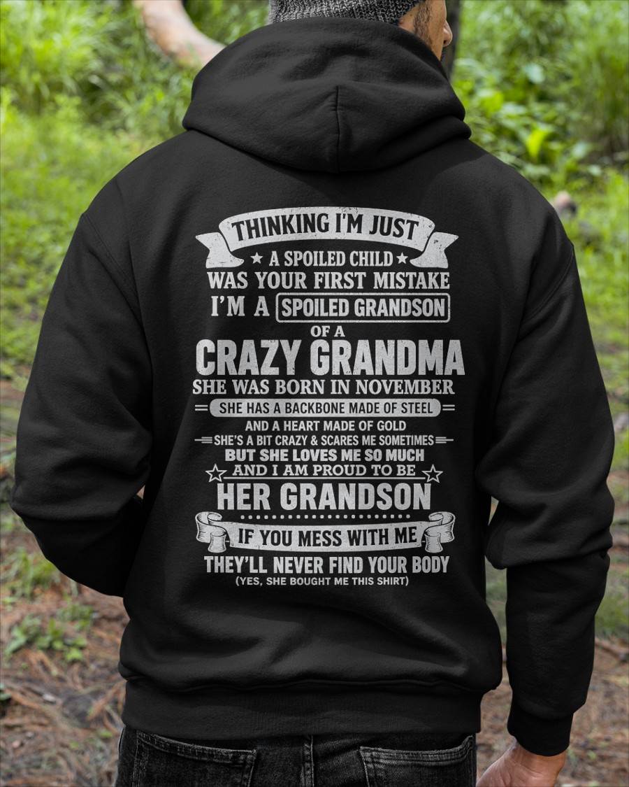 November Shirt, i'm a spoiled grandson, gift from granma for grandson-duck11 (SKU2607-06-11)