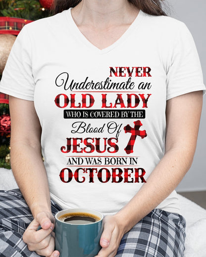 October Old Lady Covered By The Blood Of Jesus Shirt - FROM GIRL - NTNT10 - (SKU2605-69-10)
