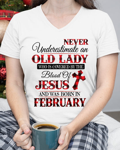 February Old Lady Covered By The Blood Of Jesus Shirt - FROM GIRL - NTNT02 - (SKU2605-69-02)