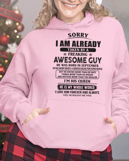 September - Sorry I Am Already Taken By A Freaking Awes Some Guy - Gift For Your Girlfriend, Wife From Husband - ntnt09 (SKU07-177-09)