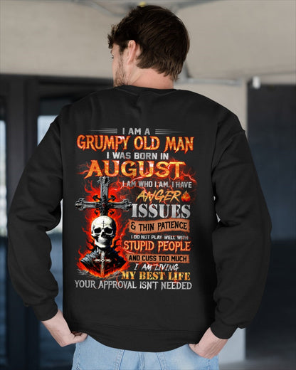 AUGUST - GRUMPY OLD MAN T-SHIRT - FUNNY SKULL ANGER ISSUES TEE - PERFECT GIFT FOR MEN ntnt08 / male (SKU12-319-08)