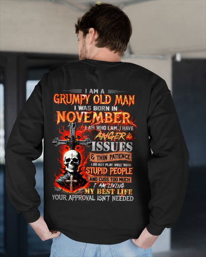 NOVEMBER - GRUMPY OLD MAN T-SHIRT - FUNNY SKULL ANGER ISSUES TEE - PERFECT GIFT FOR MEN ntnt11 / male (SKU12-319-11)