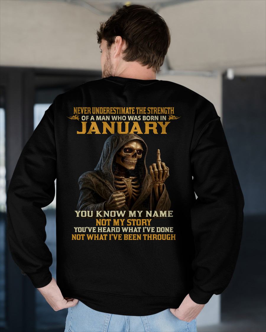 JANUARY - NEVER UNDERESTIMATE - BIRTHDAY T-SHIRT FOR MEN - ntnt01 (SKU26T-01-06-01)