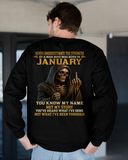 JANUARY - NEVER UNDERESTIMATE - BIRTHDAY T-SHIRT FOR MEN - ntnt01 (SKU26T-01-06-01)