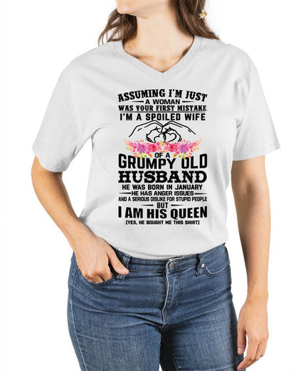 January - Spoiled Wife T-Shirt – Grumpy Old Husband Funny Tee - Perfect Gift From Husband - ntnt01 (SKU11-101-01)
