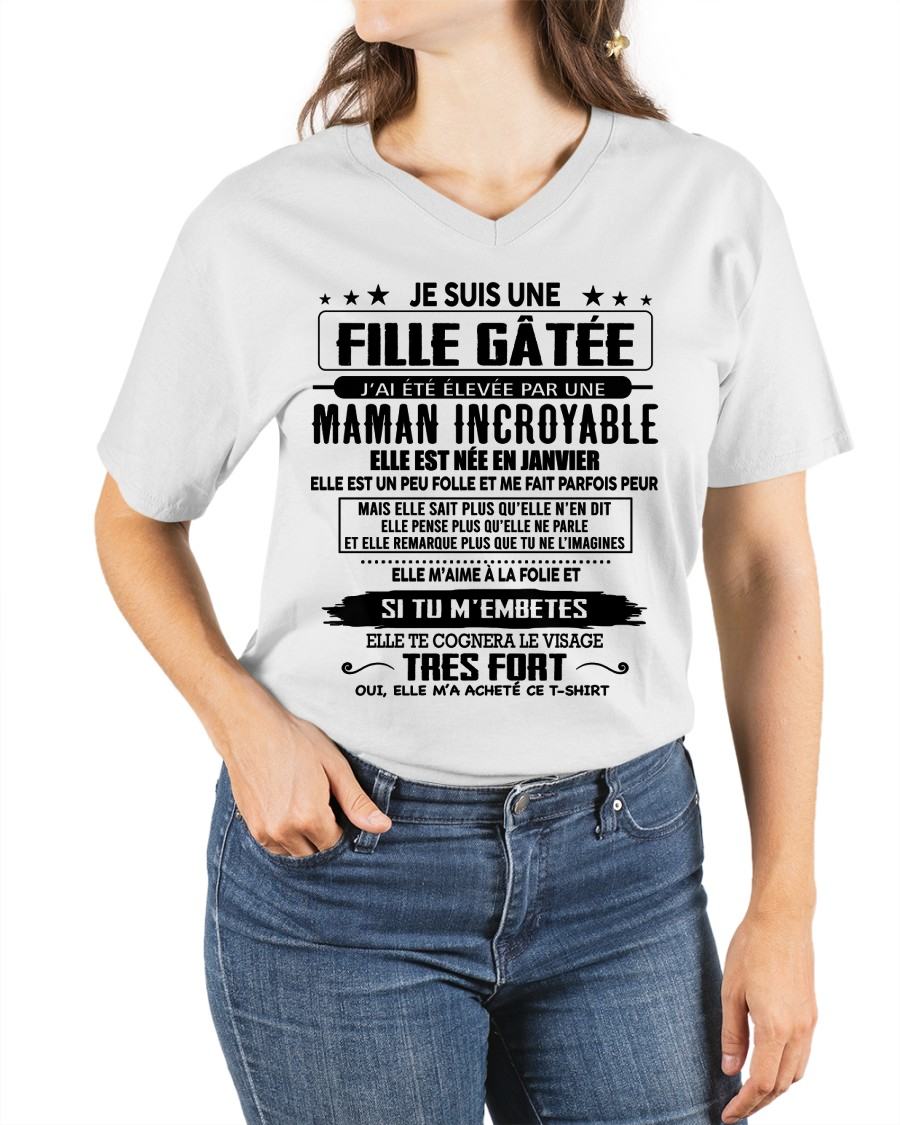 JANVIER - T-SHIRT JE SUIS UNE FILLE CHANCEUSE – CADEAU TOUCHANT DE MAMAN INCROYABLE - frntnt01 (SKU26T-0190-01)