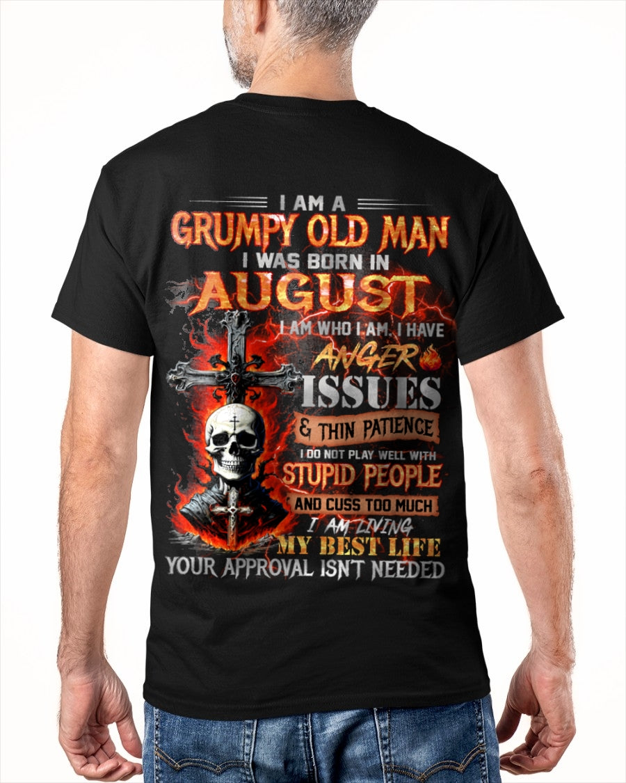 AUGUST - GRUMPY OLD MAN T-SHIRT - FUNNY SKULL ANGER ISSUES TEE - PERFECT GIFT FOR MEN ntnt08 / male (SKU12-319-08)