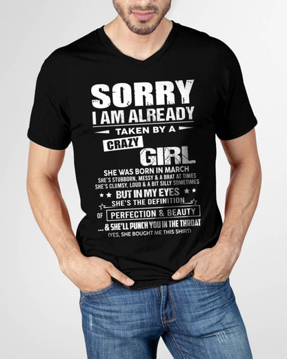 March – Sorry I Am Already Taken By A Crazy Girl – Gift For Your Boyfriend, Husband From Wife – ntnt03 (SKU10-139-03)