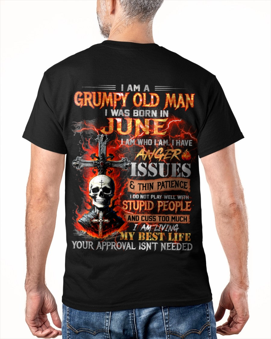 JUNE - GRUMPY OLD MAN T-SHIRT - FUNNY SKULL ANGER ISSUES TEE - PERFECT GIFT FOR MEN ntnt06 / male (SKU12-319-06)