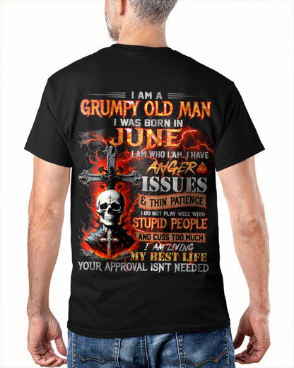JUNE - GRUMPY OLD MAN T-SHIRT - FUNNY SKULL ANGER ISSUES TEE - PERFECT GIFT FOR MEN ntnt06 / male (SKU12-319-06)
